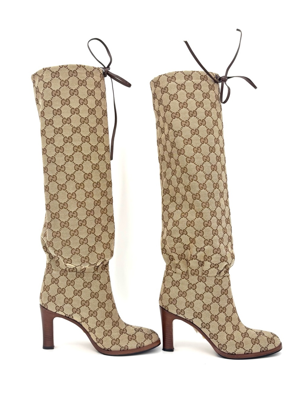Gucci Lisa Monogram Slouch Knee High Heeled Pull On Boots 35.5 - Picture 5 of 10